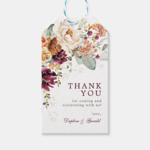 Étiquettes-cadeau Maroon Rustique Brûlé Orange Fête des mariées Flor