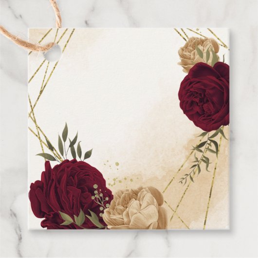 Étiquettes Cadeau Maroon vert beige or botanique mariage (Devant)
