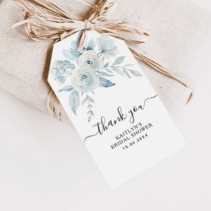 Étiquettes-cadeau marque-cadeau de douche à fleurs bleu clair
