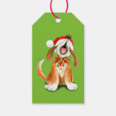 Étiquettes-cadeau Marque cadeau de Noël carol chanter chien vert (Devant)