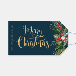 Étiquettes-cadeau Marque cadeau de Noël Festin bleu floral