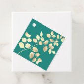 Étiquettes Cadeau Marque de mariage romantique feuille en or vert (En situation)
