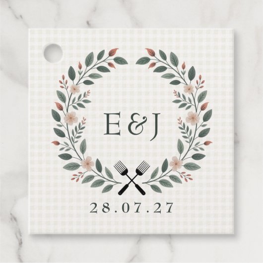 Étiquettes Cadeau Marque de monogramme rustique I Do BBQ (Devant)