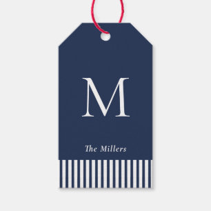 Étiquettes-cadeau Marque Monogramme Nautique Marine & White