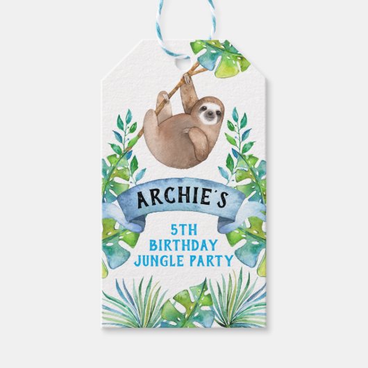 Étiquettes-cadeau Marque Sloth, Fête à thème Zoo (Devant)