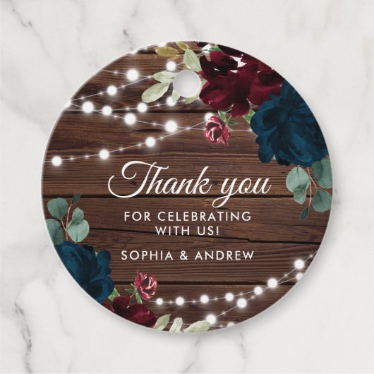 Étiquettes Cadeau Marsala & Marine Rustic Mariage (Devant)