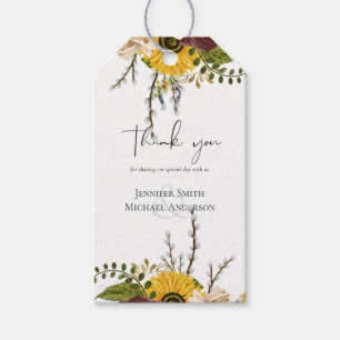 Étiquettes-cadeau Marsala Roses Sunflowers Budget Mariage pas cher