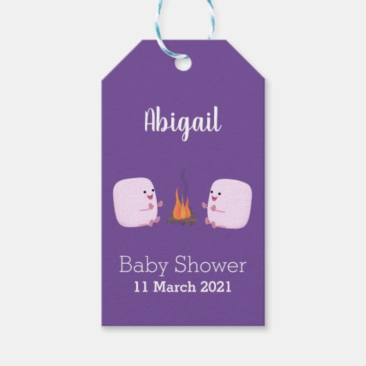 Étiquettes-cadeau Marshmallows mignons roses par dessin animé sur le (Devant)