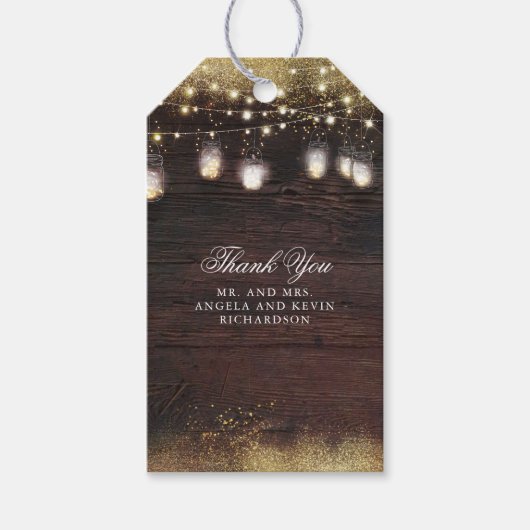 Étiquettes-cadeau Mason Jar String éclaire le Mariage rustique (Devant)