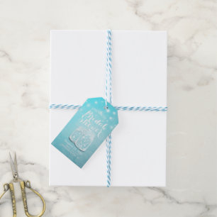 Étiquettes-cadeau Mason Jars Chaîne Lumières Bleu Fleur Fête des mar