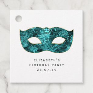 Étiquettes Cadeau Masque de masquerade vintage sarcelle et damas