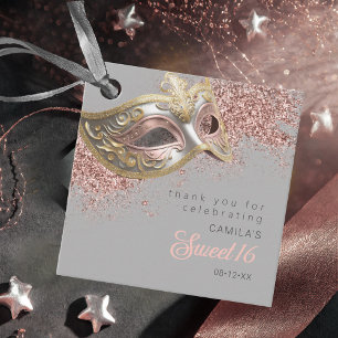 Étiquettes Cadeau Masquerade Masque Sweet sixteen Rose Gold ID1032