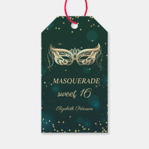 Étiquettes-cadeau Masquerade Or Diamants Vert Sweet 16