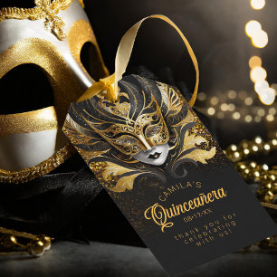 Étiquettes-cadeau Masquerade Quinceanera Noir Or V2 ID1031