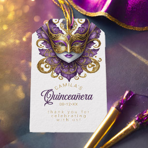 Étiquettes-cadeau Masquerade Quinceanera Purple Gold ID1031
