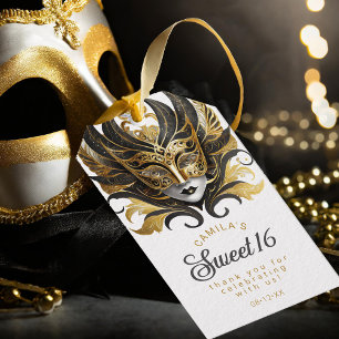 Étiquettes-cadeau Masquerade Sweet 16 Noir Or ID1032