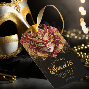 Étiquettes-cadeau Masquerade Sweet 16 Rouge Or V2 ID1032
