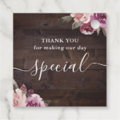 Étiquettes Cadeau Mauve violet bois rustique fleuri merci mariage (Dos)