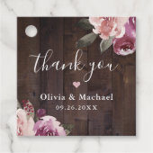Étiquettes Cadeau Mauve violet bois rustique fleuri merci mariage (Devant)