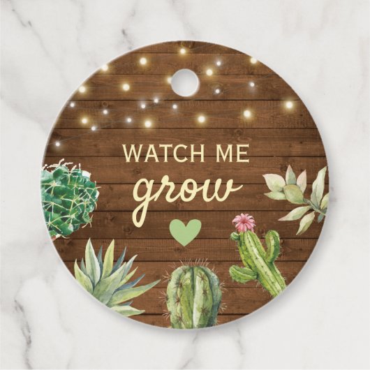 Étiquettes Cadeau Me Regarder Croissance Baby shower Rustique Cactus (Devant)