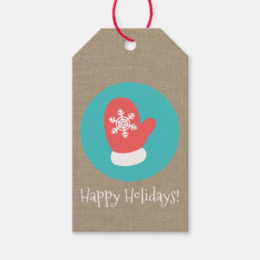 Étiquettes-cadeau Médaillon de Noël Mitten Joyeuses fêtes (Devant)