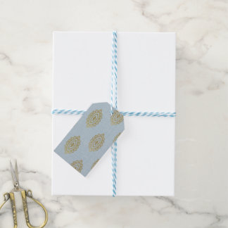 Étiquettes-cadeau Médaillon Ikat Glittery - Sky Blue & Gold
