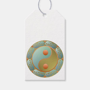 Étiquettes-cadeau Médaillon Yin Yang Or Turquoise