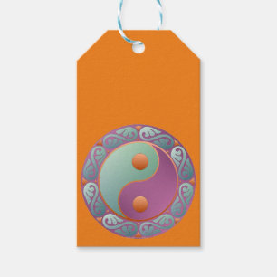 Étiquettes-cadeau Médaillon Yin Yang Violet Turquoise