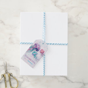 Étiquettes-cadeau Méduses en sarcelle violet Fille Baby Shower Merci