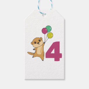 Étiquettes-cadeau Meerkat Quatrième Anniversaire Ballons Enfants Tag