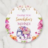 Étiquettes Cadeau Mehndi mariage indien éléphant fleurs roses faveur (Devant)