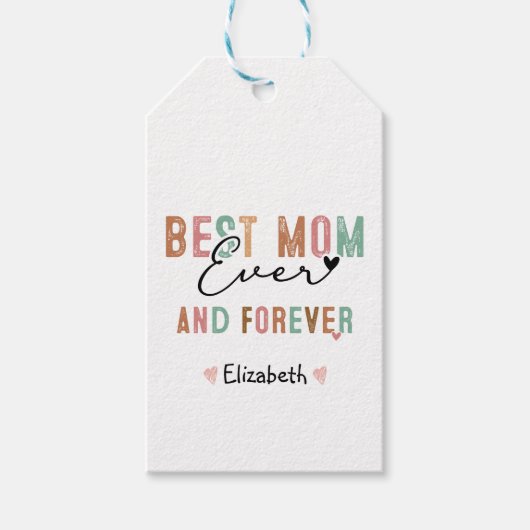 Étiquettes-cadeau Meilleure maman jamais rétro Script Super fête des (Devant)