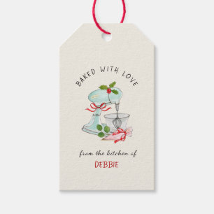 Étiquettes-cadeau Mélangeur de gâteau vintage Vacances Bakers blanc
