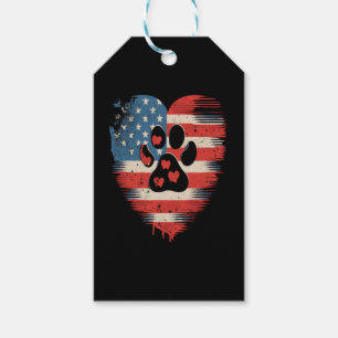 Étiquettes-cadeau Memorial Day Chien Empreinte de patte Heart Americ