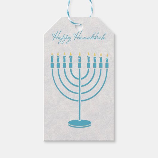 Étiquettes-cadeau Menorah Bleue, Bonne Hanoukka (Devant)