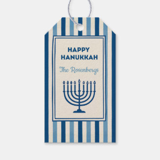 Étiquettes-cadeau Menorah de Hanoukka à rayures sur mesure tendance