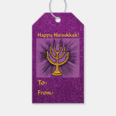 Étiquettes-cadeau Menorah Jaune Purple Faux Parties scintillant (Devant)