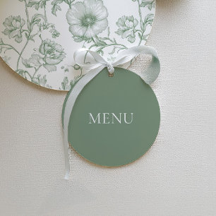 Étiquettes Cadeau Menu de mariage rond vert sauge minimaliste