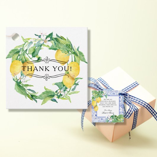 Étiquettes Cadeau Menuiserie de citron bleu blanc carreaux de la fer