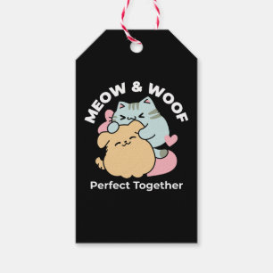 Étiquettes-cadeau Meow & Woof Perfect Together - Cute Cat and Dog