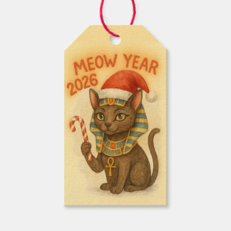 Étiquettes-cadeau Meow Year 2026 Pharaoh Cat Watercolor Christmas
