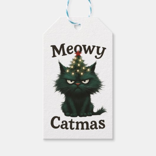 Étiquettes-cadeau Meowy Catmas Moody cat (Devant)