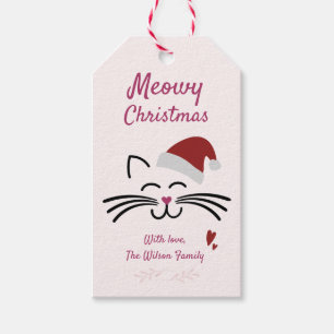 Étiquettes-cadeau Meowy Christmas - Cute Kitten w. Capeau père Noël