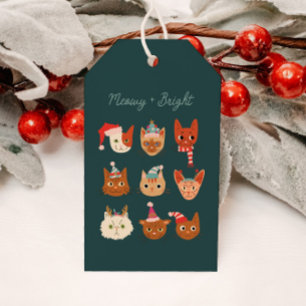 Étiquettes-cadeau Meowy et Bright Cute Christmas Chats Green