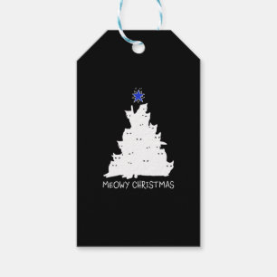 Étiquettes-cadeau meowy noël chemise noire arbre étoile jaune chat