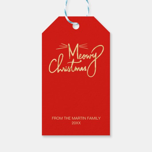 Étiquettes-cadeau Meowy Noël drôle Main Lettré Chat Noël (Dos)