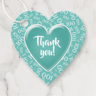 Étiquettes Cadeau Merci 100e nombre aléatoire Motif Turquoise/blanc