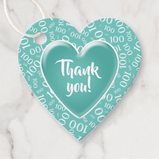Étiquettes Cadeau Merci 100e nombre aléatoire Motif Turquoise/blanc (Devant)