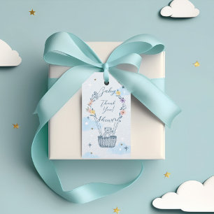 Étiquettes-cadeau Merci à air chaud Boulon en peluche bleu