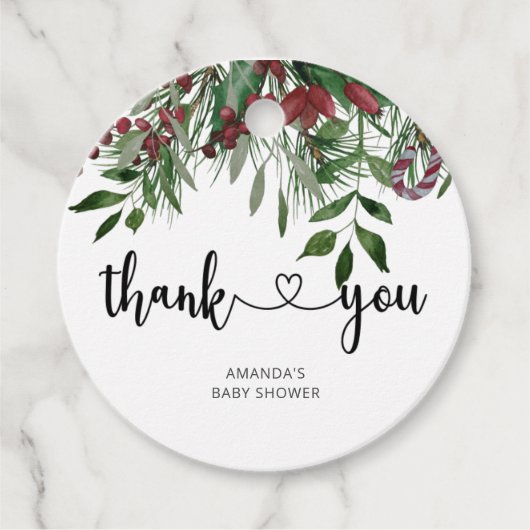 Étiquettes Cadeau Merci à feuillage persistant de Noël (Devant)
